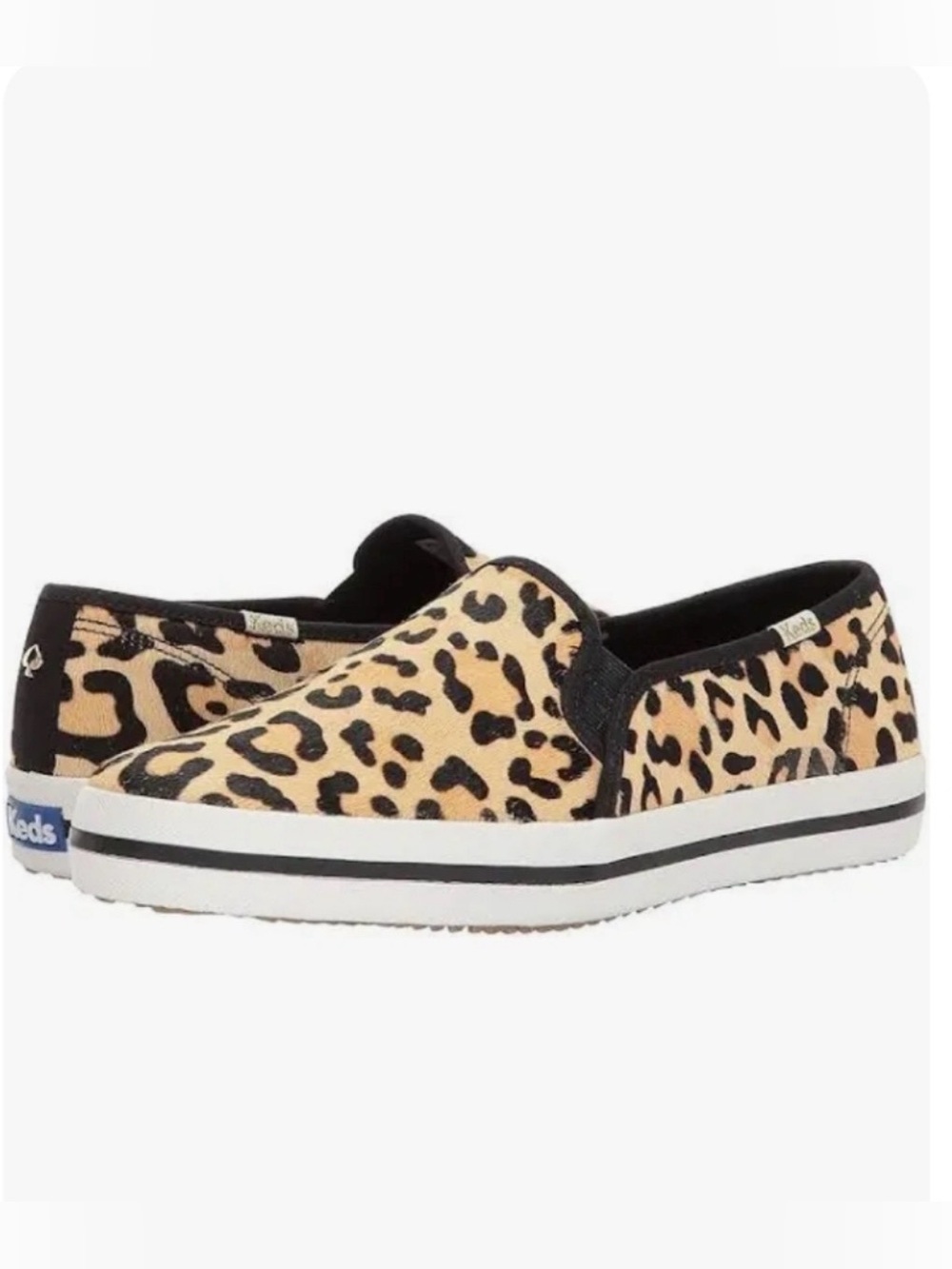 Keds x Kate Spade Double Decker Leopard Calf Hair Slip-On Sneakers - Size 8